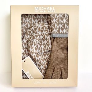Michael Kors MK Logo Scarf, Hat, Gloves Gift Box